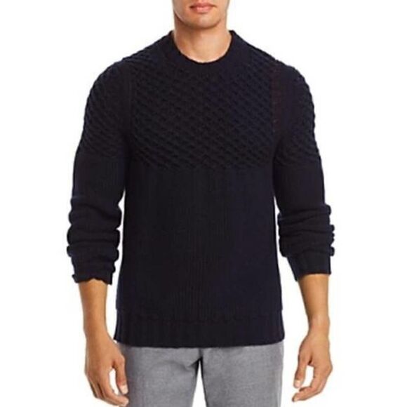 New Dylan Gray Men Navy Merino Wool Sweater Cabled Yoke Pullover US L - Picture 11 of 11